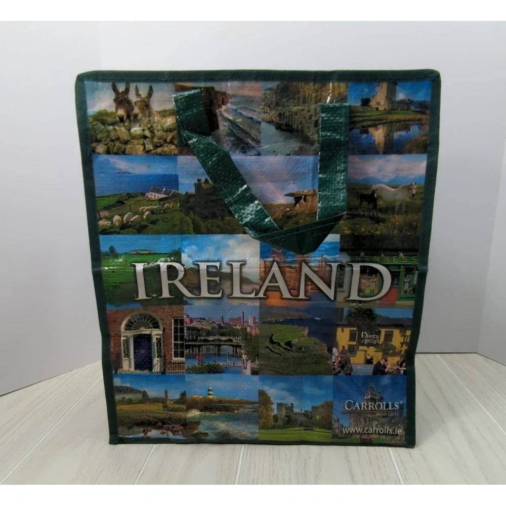 Ireland zippered top plastic coated Shopping Bag Green Carrolls Irish Gifts